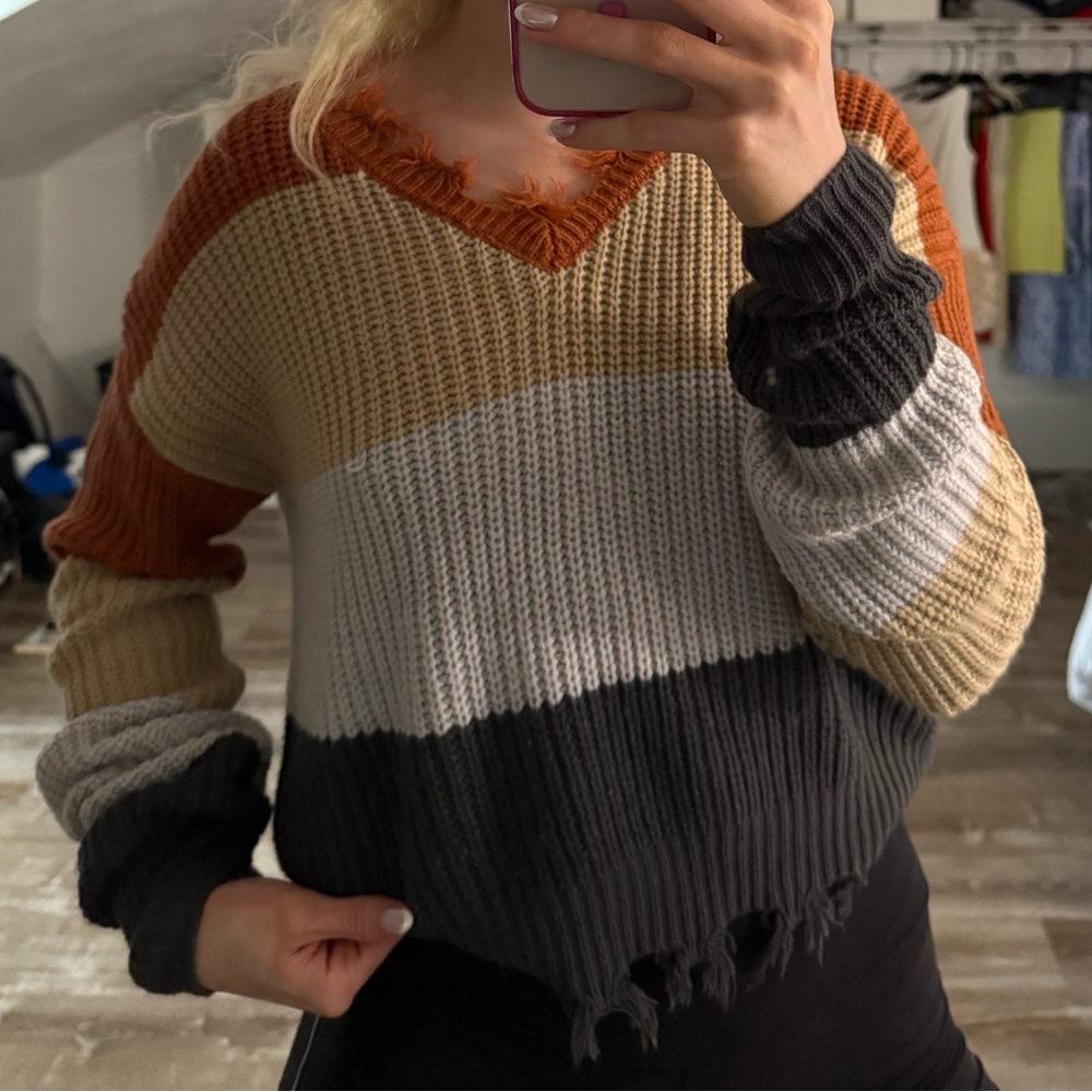 Rue21 Orange and Cream V-Neck Sweater